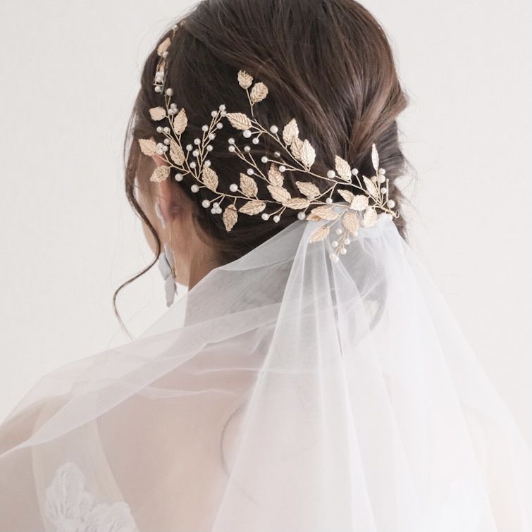 ブライダルヘッドドレス パール リーフ ゴールド b7 【結婚式 ヘアアクセサリー】
