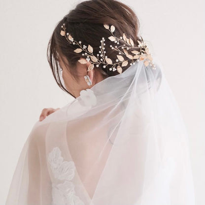 ブライダルヘッドドレス パール リーフ ゴールド b7 【結婚式 ヘアアクセサリー】