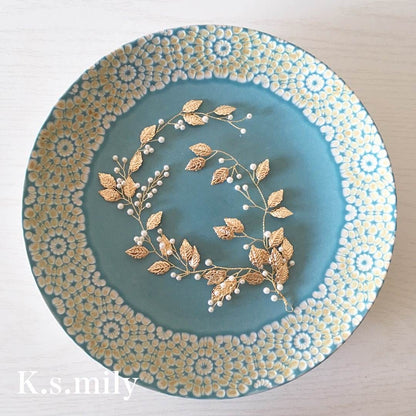 ブライダルヘッドドレス パール リーフ ゴールド b7 【結婚式 ヘアアクセサリー】