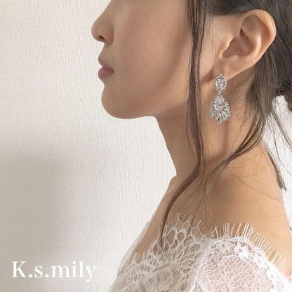 【イヤリング】ビジュー クリスタル ウェディング ブライダルイヤリング c1 【結婚式 ピアス イヤリング】