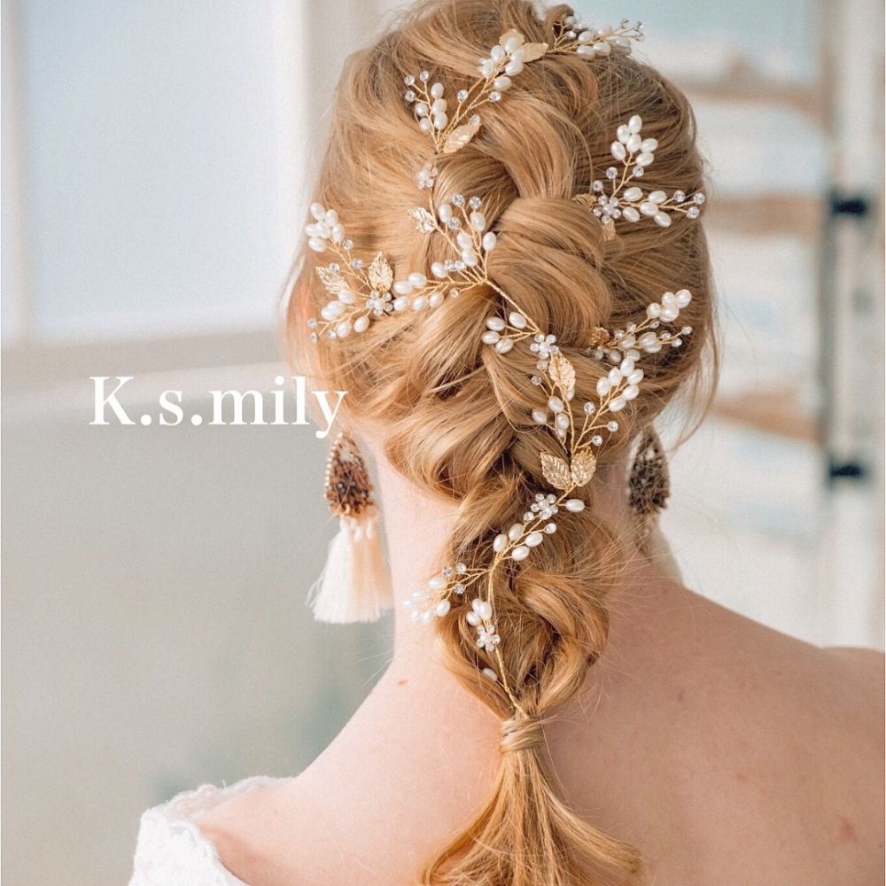 ビジュー フラワー リーフ ヘッドドレス ゴールド b8/ブライダルアクセサリー 【結婚式　ヘアアクセサリー】