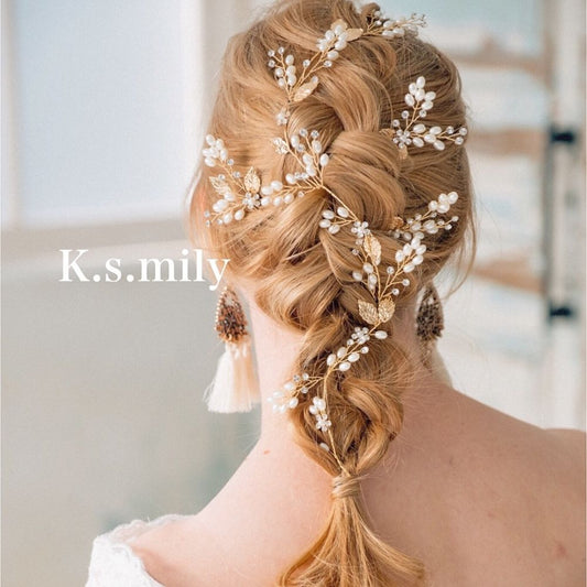ビジュー フラワー リーフ ヘッドドレス ゴールド b8/ブライダルアクセサリー 【結婚式 ヘアアクセサリー】