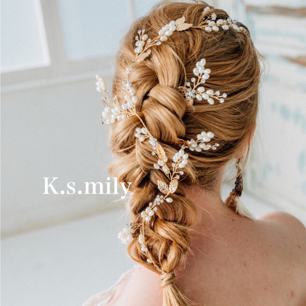 ビジュー フラワー リーフ ヘッドドレス ゴールド b8/ブライダルアクセサリー 【結婚式　ヘアアクセサリー】