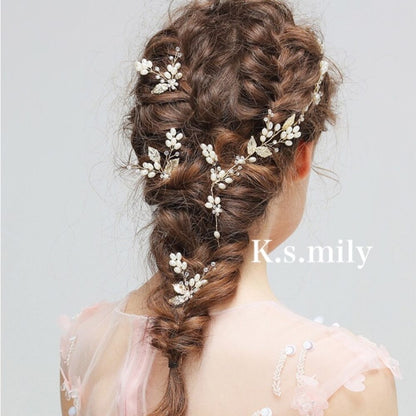 ビジュー フラワー リーフ ヘッドドレス ゴールド b8/ブライダルアクセサリー 【結婚式　ヘアアクセサリー】