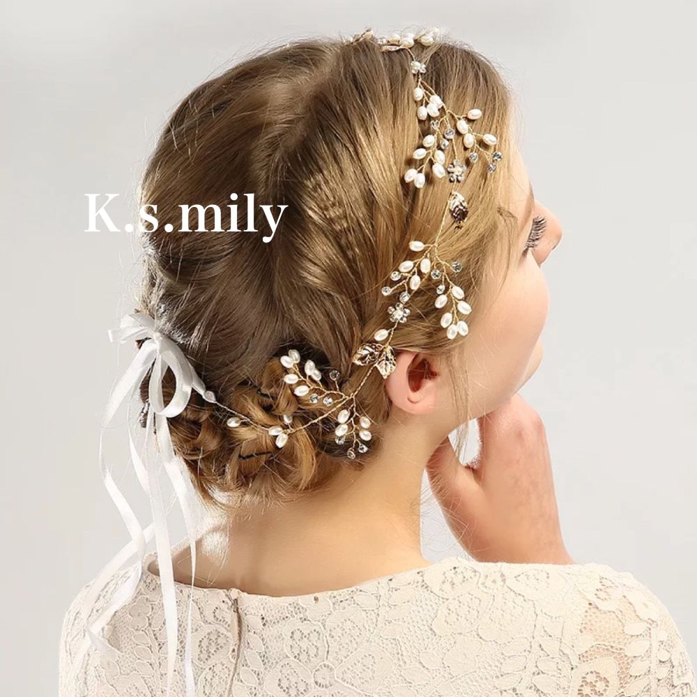 ビジュー フラワー リーフ ヘッドドレス ゴールド b8/ブライダルアクセサリー 【結婚式　ヘアアクセサリー】