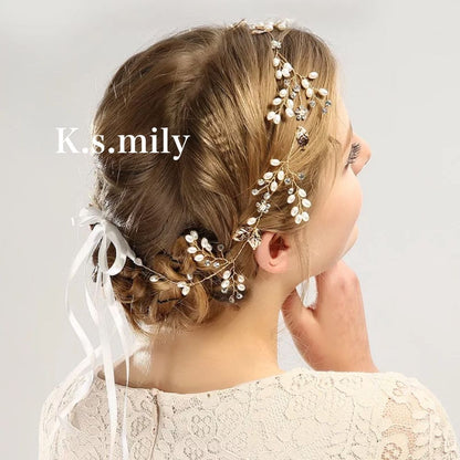 ビジュー フラワー リーフ ヘッドドレス ゴールド b8/ブライダルアクセサリー 【結婚式 ヘアアクセサリー】