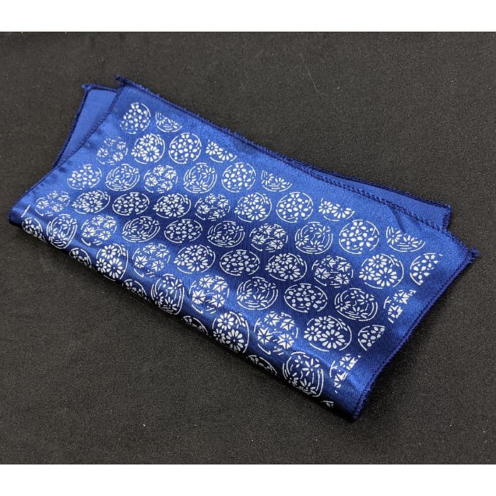 【着物職人手作り 金彩シルクポケットチーフ】シルバー ブルー Nsplus 19916 【結婚式 ハンカチ チーフ 小物】