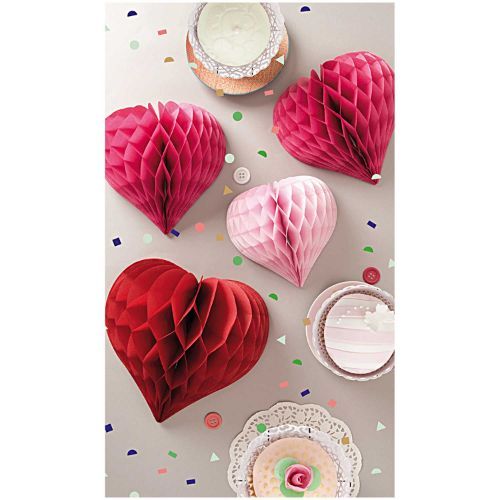 HONEYCOMB PAPER HEART, PIN/RED　【結婚式　その他ウェルカムグッズ】