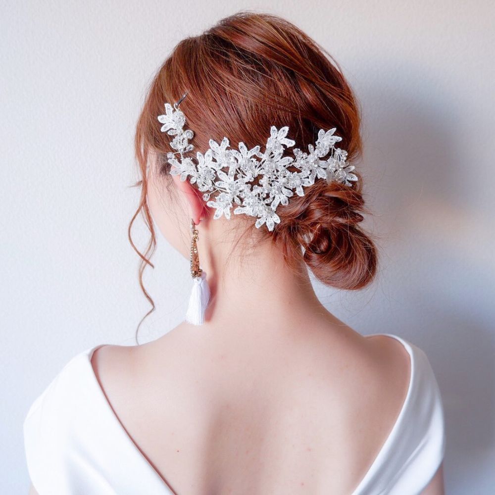 ブライダルヘッドドレス ビジュー レース パール ボンネ b9 【結婚式 ヘアアクセサリー】