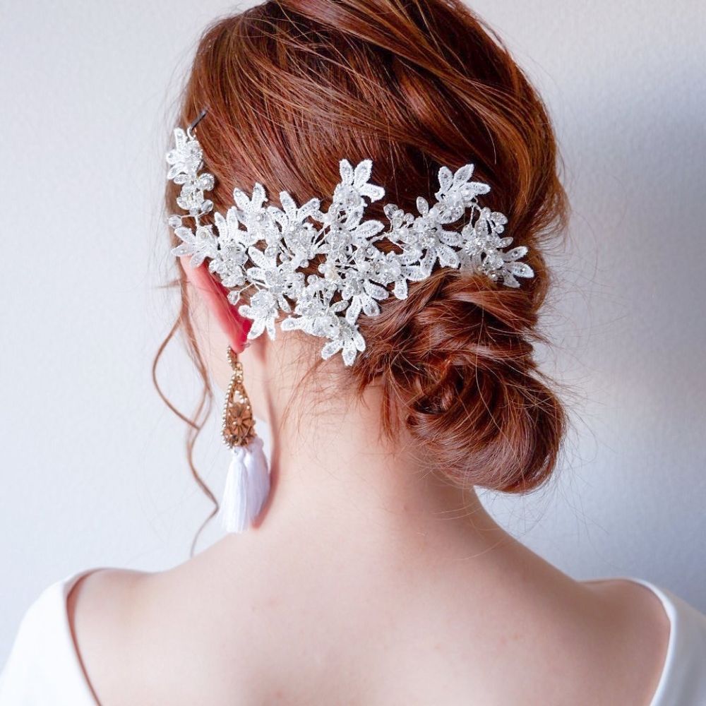 鳩のヘアアクセサリー　ヘッドドレス　レース　パール ブライダルヘッドドレス ビジュー レース パール ボンネ b9 【結婚式