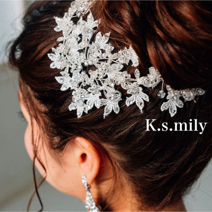 ブライダルヘッドドレス ビジュー レース パール ボンネ b9 【結婚式　ヘアアクセサリー】