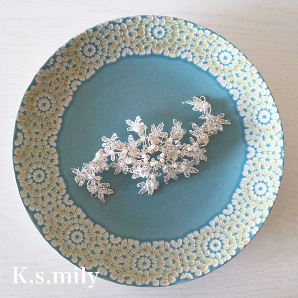 ブライダルヘッドドレス ビジュー レース パール ボンネ b9 【結婚式 ヘアアクセサリー】