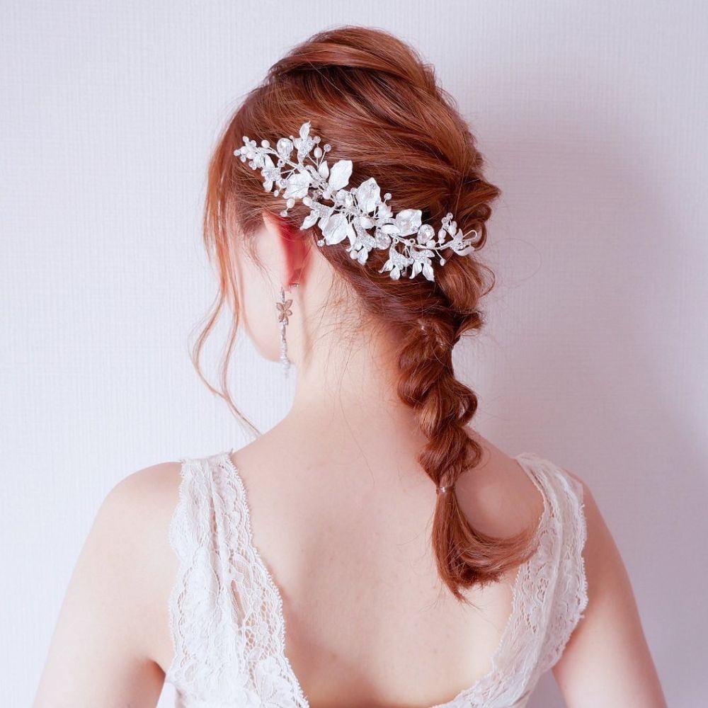 ブライダルヘッドドレス ビジュー リーフ パール ボンネ d1 【結婚式 ヘアアクセサリー】