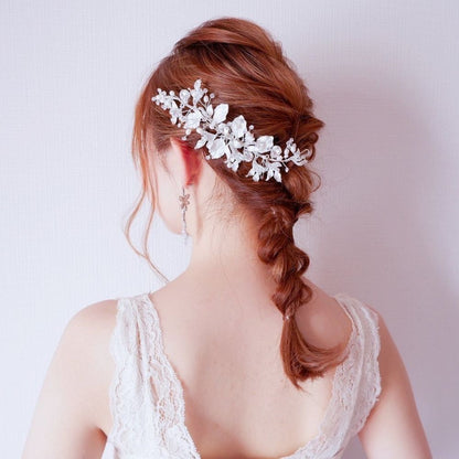 ブライダルヘッドドレス ビジュー リーフ パール ボンネ d1 【結婚式 ヘアアクセサリー】