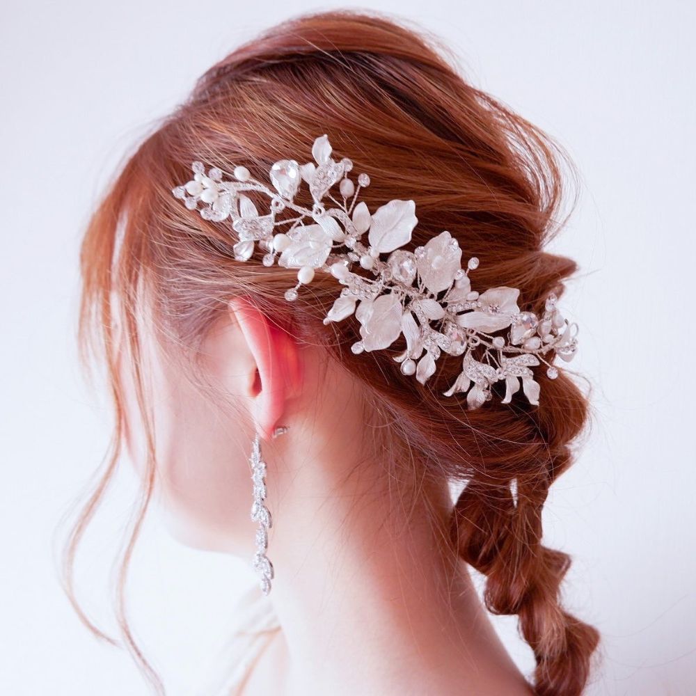 ブライダルヘッドドレス ビジュー リーフ パール ボンネ d1 【結婚式 ヘアアクセサリー】