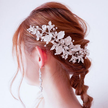 ブライダルヘッドドレス ビジュー リーフ パール ボンネ d1 【結婚式 ヘアアクセサリー】