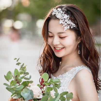 ブライダルヘッドドレス ビジュー リーフ パール ボンネ d1 【結婚式 ヘアアクセサリー】