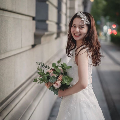 ブライダルヘッドドレス ビジュー リーフ パール ボンネ d1 【結婚式 ヘアアクセサリー】