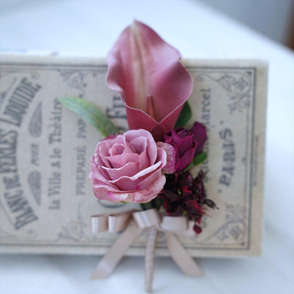 ワインレッドとモーブピンクのブーケ【結婚式　フワラー　アーティフィシャルフラワー　ブーケ　ブートニア】