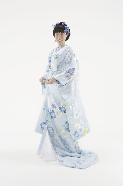 鳳凰桜文 青:着付け1点(お引上げ込) 【結婚式 和装 色打掛 レンタル】