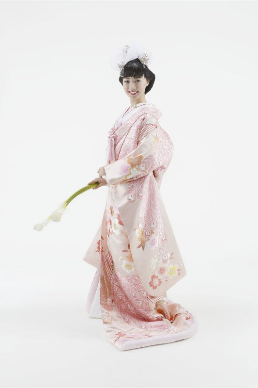 鳳凰桜文 ピンク:着付け1点(お引上げ込) 【結婚式 和装 色打掛 レンタル】