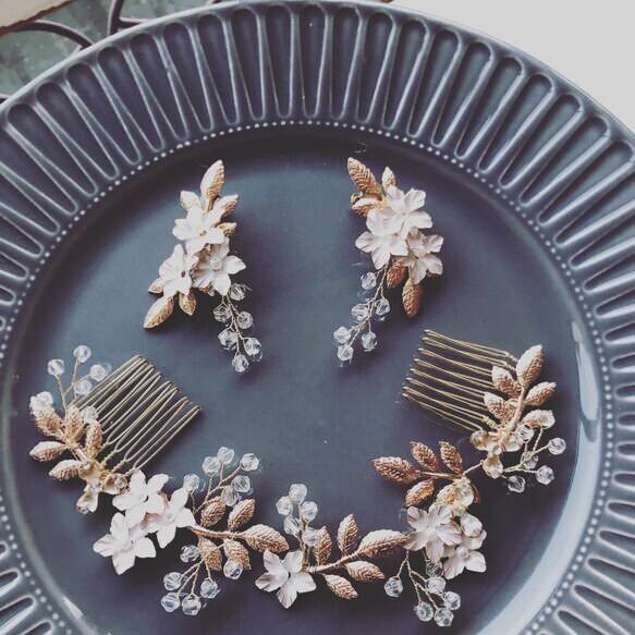 トレゾア髪飾りとイヤリングセット 【結婚式 ヘアアクセサリー】