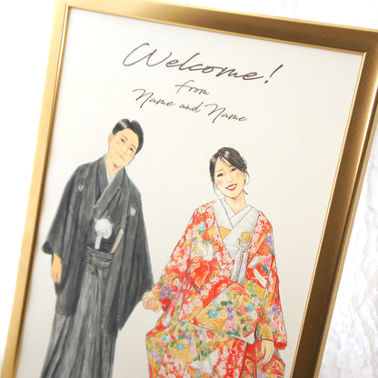 水彩似顔絵ウェルカムボード【A3サイズ・水彩画・フレーム付き】【結婚式 ウェルカムボード オーダーメイド】