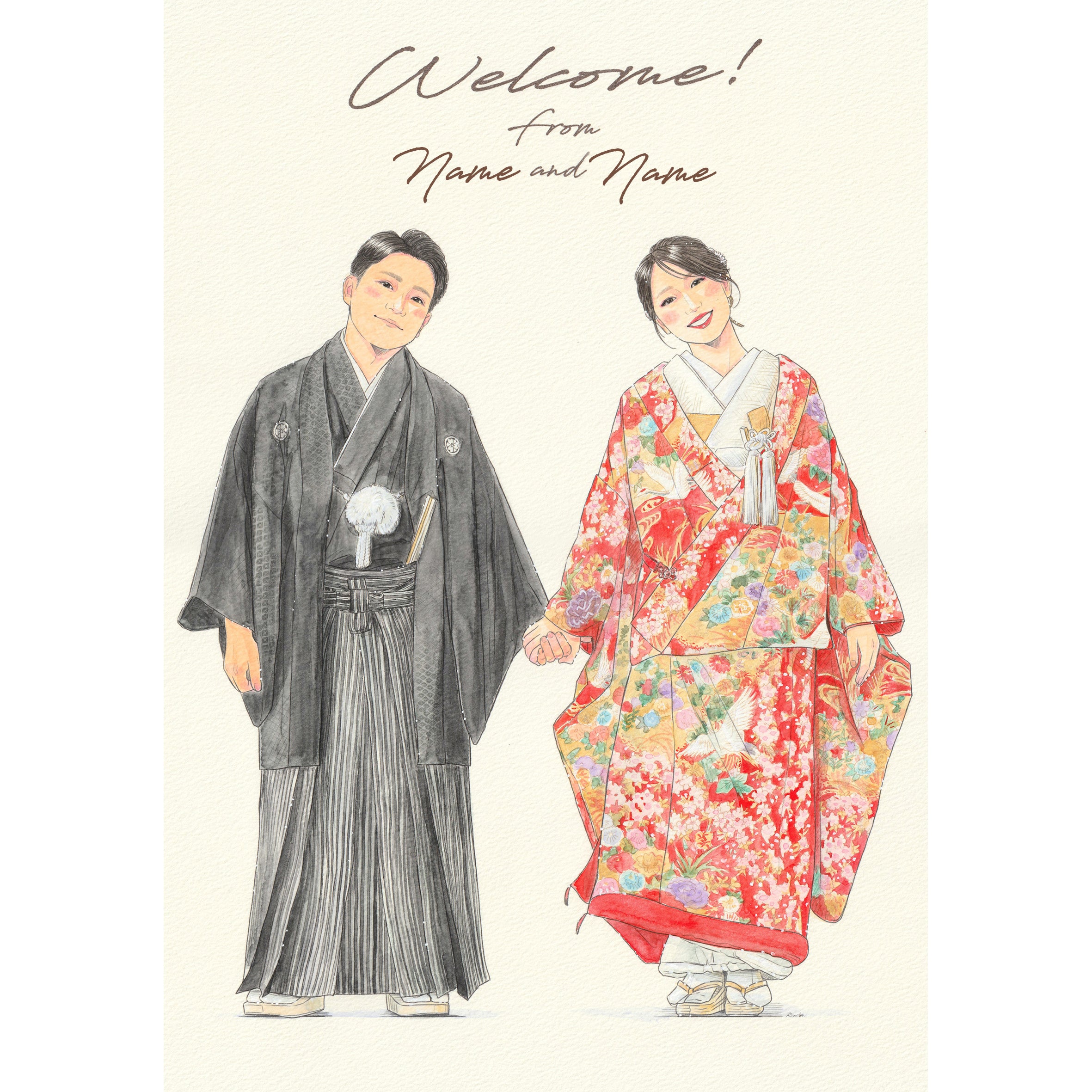 水彩似顔絵ウェルカムボード【A3サイズ・水彩画・フレーム付き】【結婚