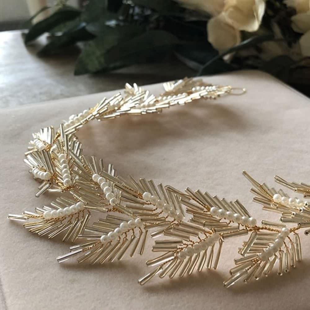 ボタニカルbohビーズ冠 【結婚式 ヘアアクセサリー】