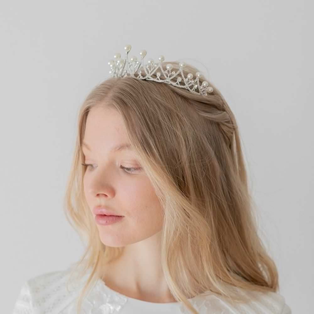 シルバーゴールド ティアラ【パールシンプルティアラ】 【結婚式 ヘアアクセサリー】