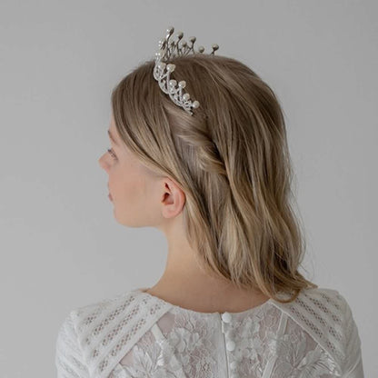 シルバーゴールド ティアラ【パールシンプルティアラ】 【結婚式 ヘアアクセサリー】