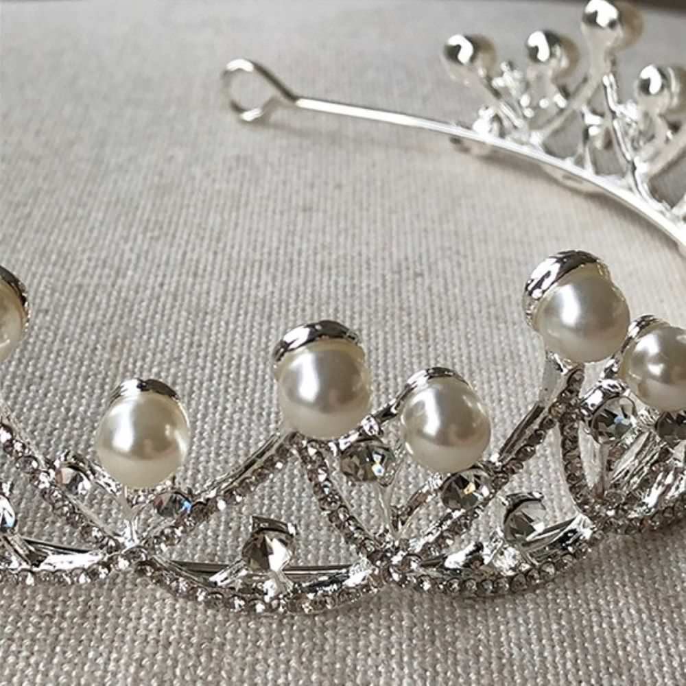 シルバーゴールド ティアラ【パールシンプルティアラ】 【結婚式 ヘアアクセサリー】