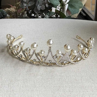 シルバーゴールド ティアラ【パールシンプルティアラ】 【結婚式 ヘアアクセサリー】