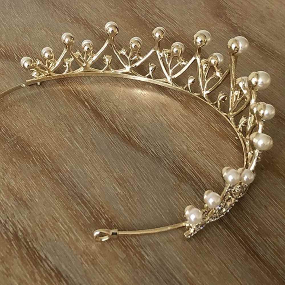 シルバーゴールド ティアラ【パールシンプルティアラ】 【結婚式 ヘアアクセサリー】