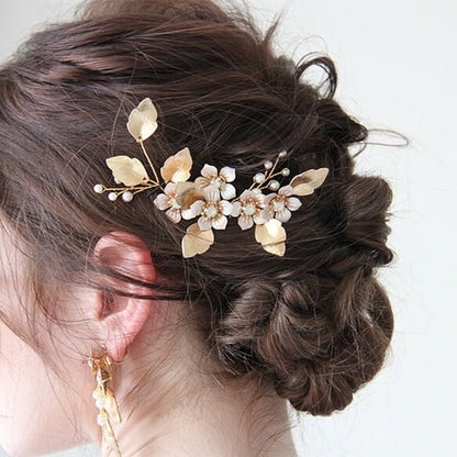 ゴールドヘッドアクセ和装 成人式にも【ストロベリーフラワー】 【結婚式 ヘアアクセサリー】