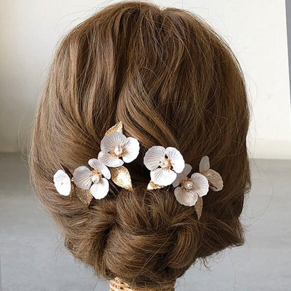 ホワイトフラワー ゴールドアクセサリー 【クレアヘアコーム2個組】 【結婚式 ヘアアクセサリー】