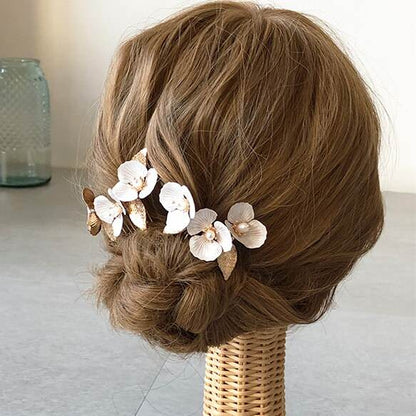 ホワイトフラワー　ゴールドアクセサリー　【クレアヘアコーム2個組】 【結婚式　ヘアアクセサリー】