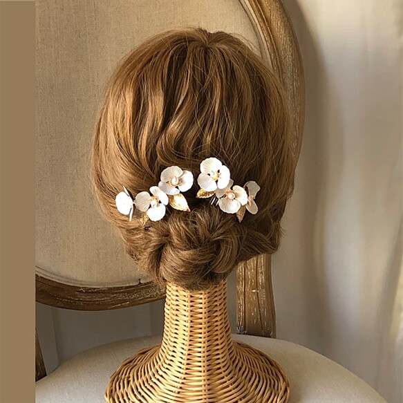ホワイトフラワー ゴールドアクセサリー 【クレアヘアコーム2個組】 【結婚式 ヘアアクセサリー】