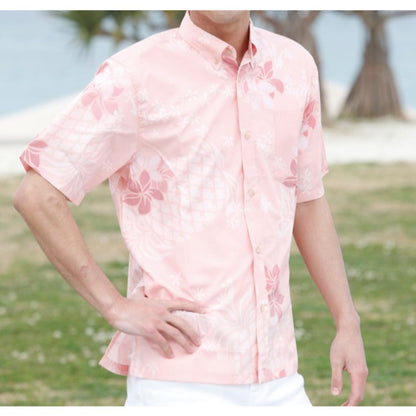 レンタルかりゆしウェア Men's パインプルメリア ピンク 【結婚式 ブライズメイド アッシャー レンタル】