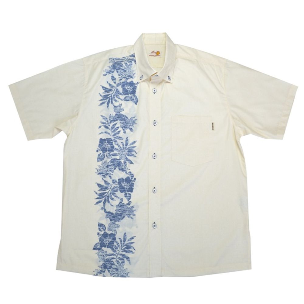 レンタルかりゆしウェア Men's シーサー縦ボーダー オフネイビー 【結婚式 ブライズメイド アッシャー レンタル】