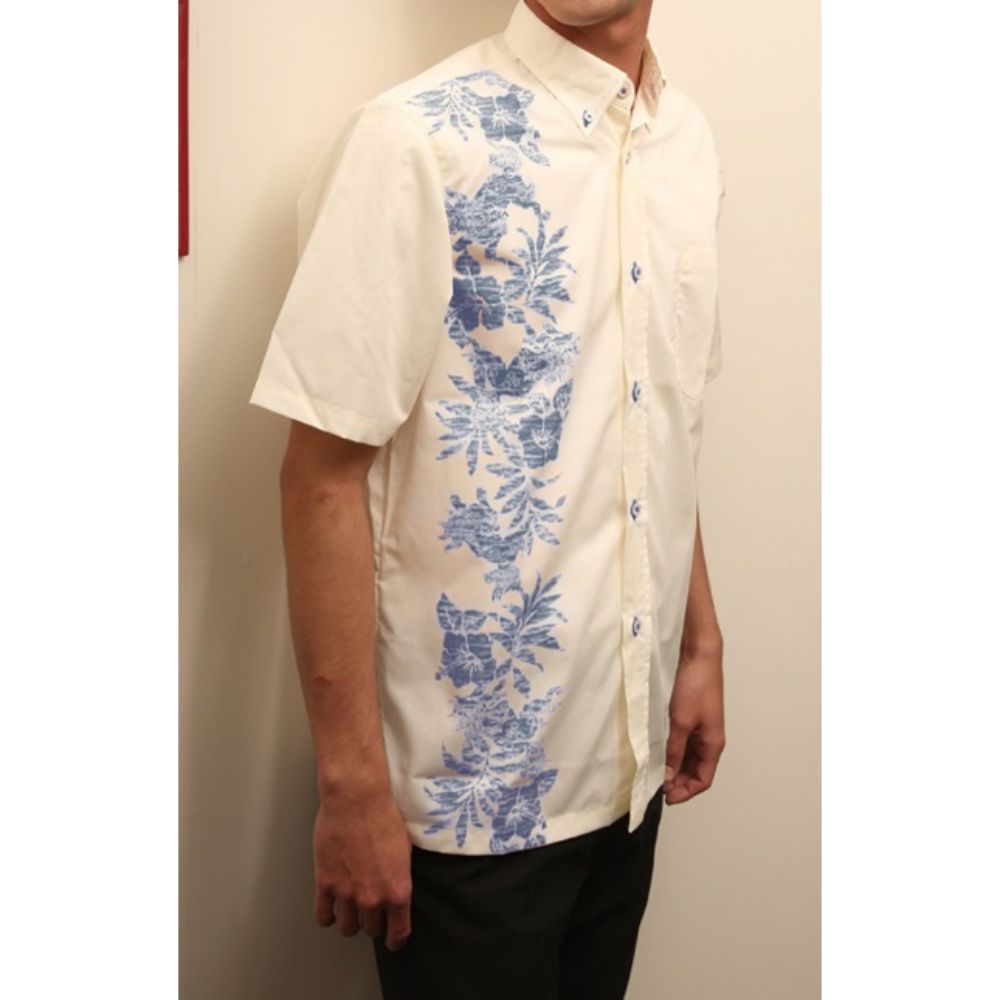 レンタルかりゆしウェア Men's シーサー縦ボーダー オフネイビー 【結婚式 ブライズメイド アッシャー レンタル】