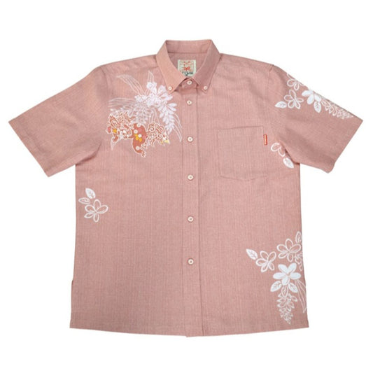 レンタルかりゆしウェア Men's 月桃シーサー ピンク 【結婚式 ブライズメイド アッシャー レンタル】