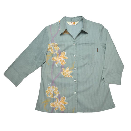 レンタルかりゆしウェア Ladies' トライバルリリー グレー(七分袖) 【結婚式 ブライズメイド アッシャー レンタル】