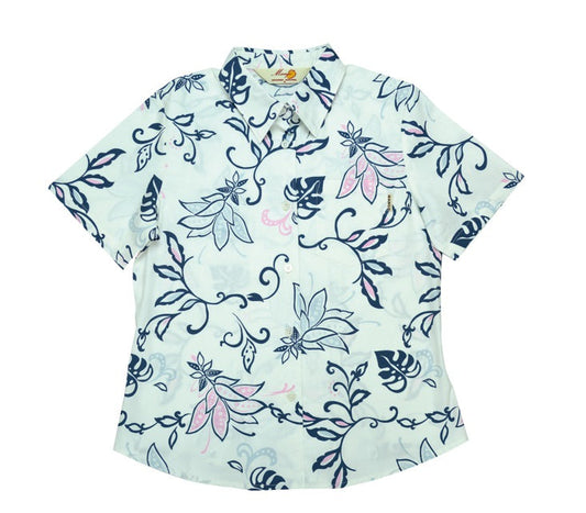 レンタルかりゆしウェア Ladies' デイゴ総柄 オフネイビー 【結婚式 ブライズメイド アッシャー レンタル】