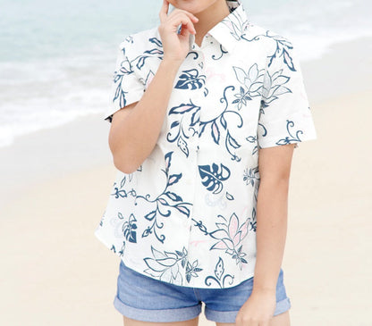 レンタルかりゆしウェア Ladies' デイゴ総柄 オフネイビー 【結婚式 ブライズメイド アッシャー レンタル】