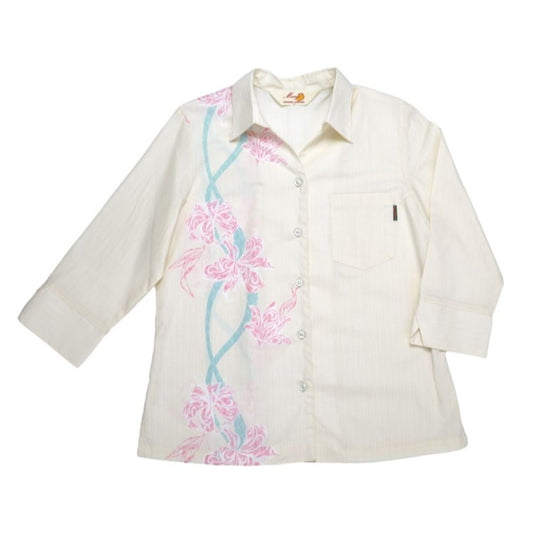 レンタルかりゆしウェア Ladies' トライバルリリー オフピンク(七分袖) 【結婚式 ブライズメイド アッシャー レンタル】