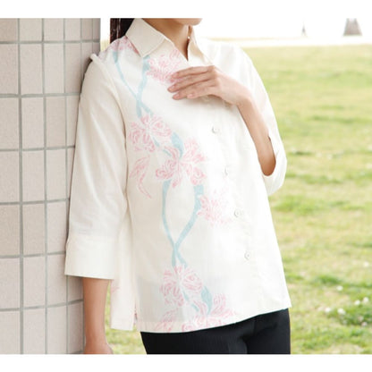 レンタルかりゆしウェア Ladies' トライバルリリー オフピンク(七分袖) 【結婚式 ブライズメイド アッシャー レンタル】