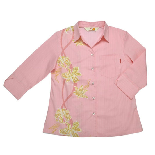 レンタルかりゆしウェア Ladies' トライバルリリー ピンク(七分袖) 【結婚式 ブライズメイド アッシャー レンタル】