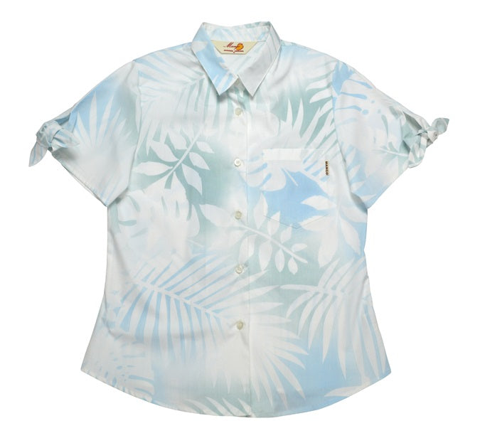 レンタルかりゆしウェア Ladies' バケーションリーフ ブルー(リボン袖) 【結婚式 ブライズメイド アッシャー レンタル】