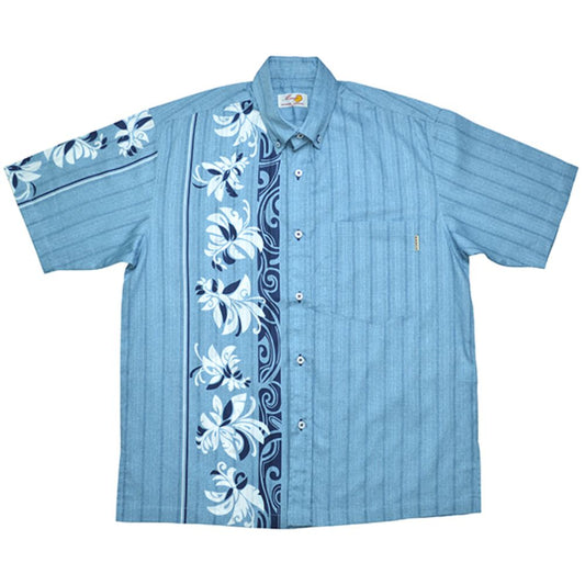 レンタルかりゆしウェア Men's デイゴボーダー ブルー 【結婚式 ブライズメイド アッシャー レンタル】